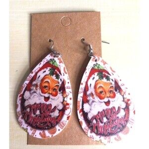 Santa Earrings Merry Christmas Dangles Candy Background Jolly Double Sided